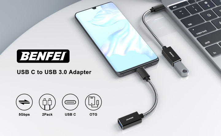 BENFEI Factory Direct Sale USB C to USB 3.0 Adapter, 2 Pack USB C to A Male to Female Adapter 2 Packs, OTG Type C. Factory to Consumer