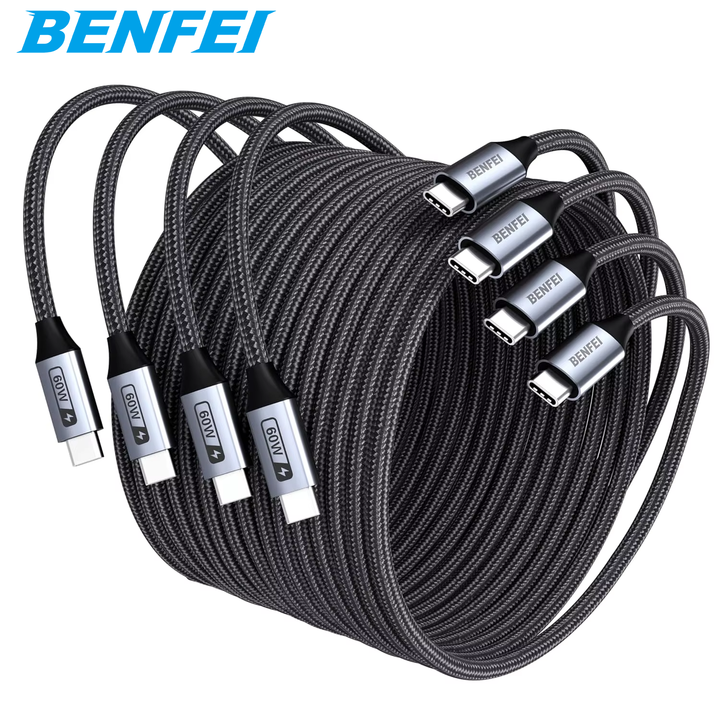 BENFEI USB C Fast Charging 60W Cable, 4-Pack(3.3ft/3.3ft/6.6ft/6.6ft) Nylon Braided Cable