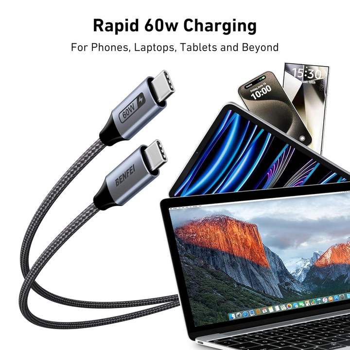 BENFEI USB C Fast Charging 60W Cable, 4-Pack(3.3ft/3.3ft/6.6ft/6.6ft) Nylon Braided Cable