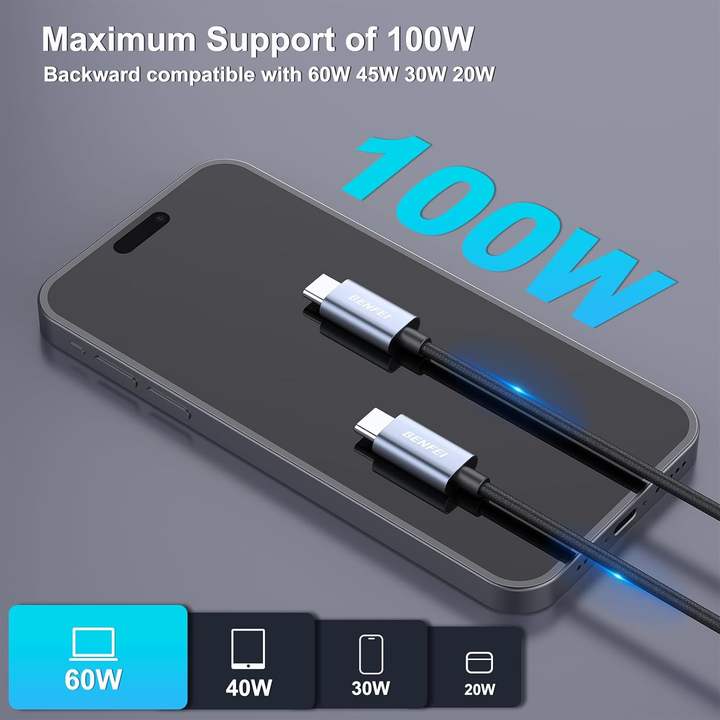 BENFEI USB C Fast Charging Cable(100W 6.6ft), Tangle-Free Silicone USB C Cable, Woven Design Aluminum Shell Industrial Wholesale Pricing Bulk Orders