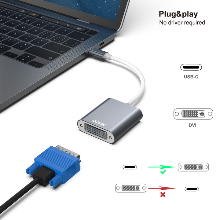 BENFEI USB C to DVI Adapter, Type-C to DVI Adapter [Thunderbolt 3/4 Compatible] with iPhone 15 Pro/Max, MacBook Pro/Air 2023