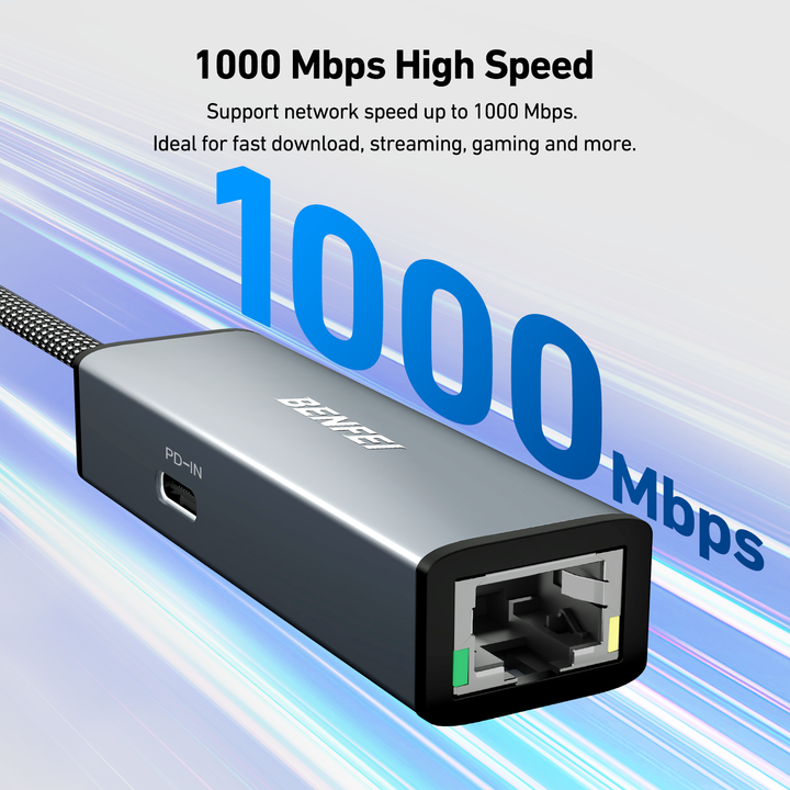 BENFEI USB-C to Ethernet Gigabit Adapter with 100W Power Delivery, Thunderbolt 3/4 to RJ45 Ethernet LAN Network Adapter China Factory Direct Export