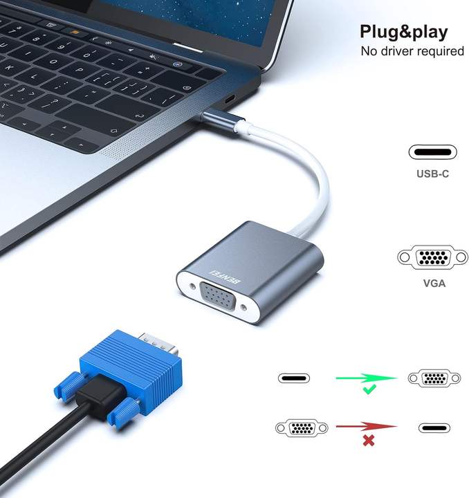 BENFEI USB C to VGA Adapter, Thunderbolt 3/4 to VGA Adapter Aluminium Case