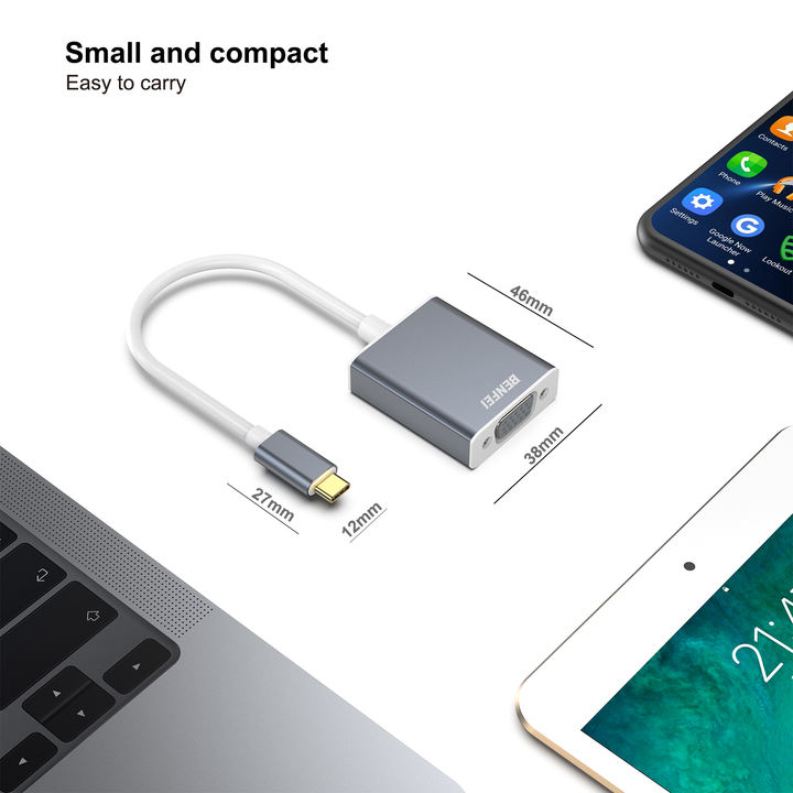 BENFEI USB C to VGA Adapter, Thunderbolt 3/4 to VGA Adapter Aluminium Square Case