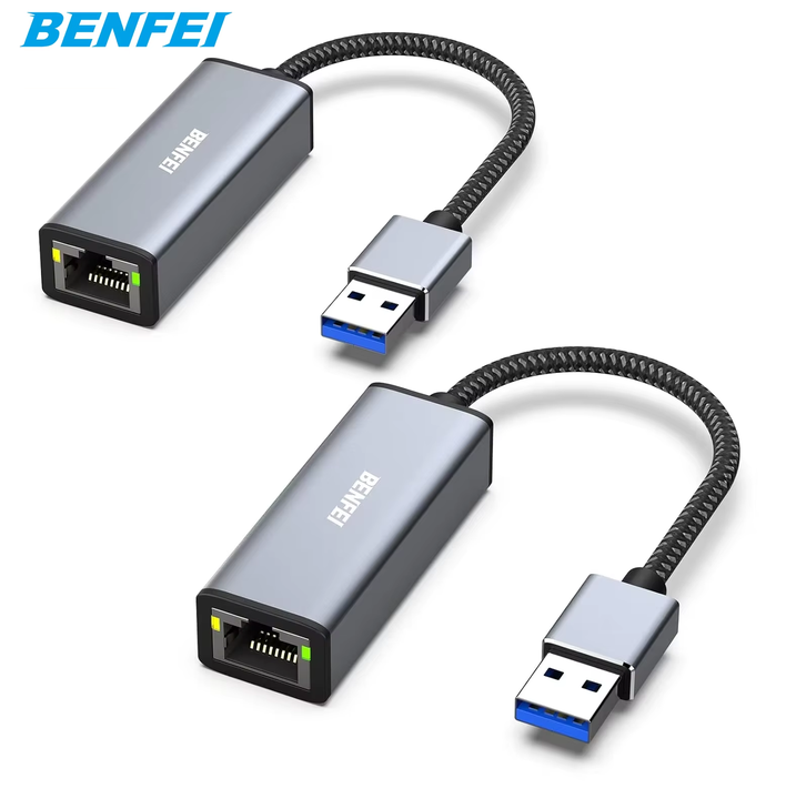 BENFEI USB Ethernet Adapter 1000 Mbps, USB to RJ45 Gigabit Ethernet LAN Network Adapter Braided nylon cable aluminum case