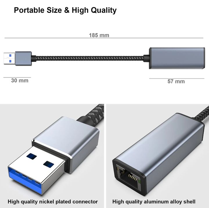 BENFEI USB Ethernet Adapter 1000 Mbps, USB to RJ45 Gigabit Ethernet LAN Network Adapter Braided nylon cable aluminum case