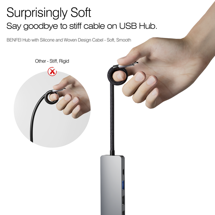 Customize 5in1 USB C Hub with 4K HDM I , 3 USB-A, 100W Power Delivery, Silicone and Woven Design Cable, Aluminum Case Mass Production