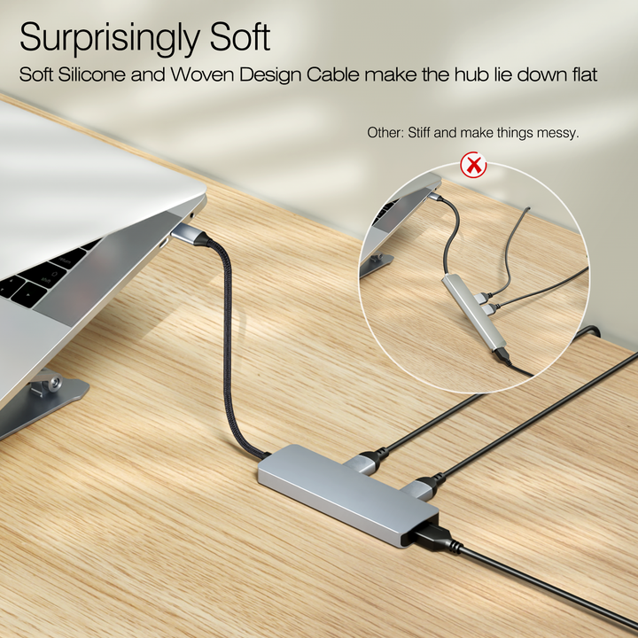 Customize 5in1 USB C Hub with 4K HDM I , 3 USB-A, 100W Power Delivery, Silicone and Woven Design Cable, Aluminum Case Mass Production