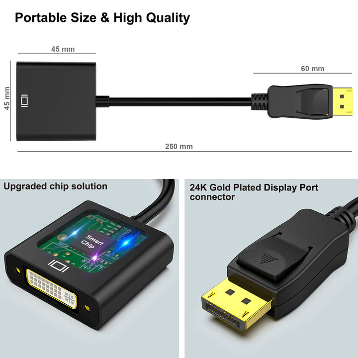 Customize DisplayPort to DVI Adapter, Display Port to DVI-D Converter Male to Female Black Compatible for Lenovo, Dell, HP Custom Manufacturing B2B