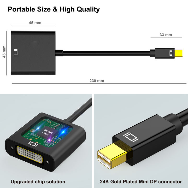 Customize Mini DisplayPort to DVI, Gold-Plated Mini DP to DVI (Thunderbolt Compatible) Male to Female Adapter Made in China Factory