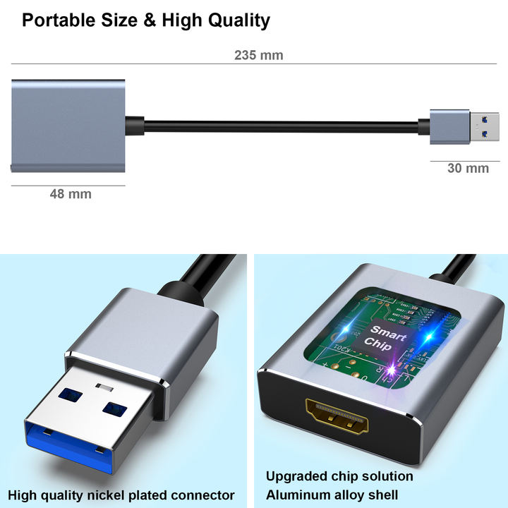 Customize USB 3.0 to HDMI Adapter, Male to Female Adapter for Win11, Win10, Win8.1, Win8, Win7(Not for Mac)