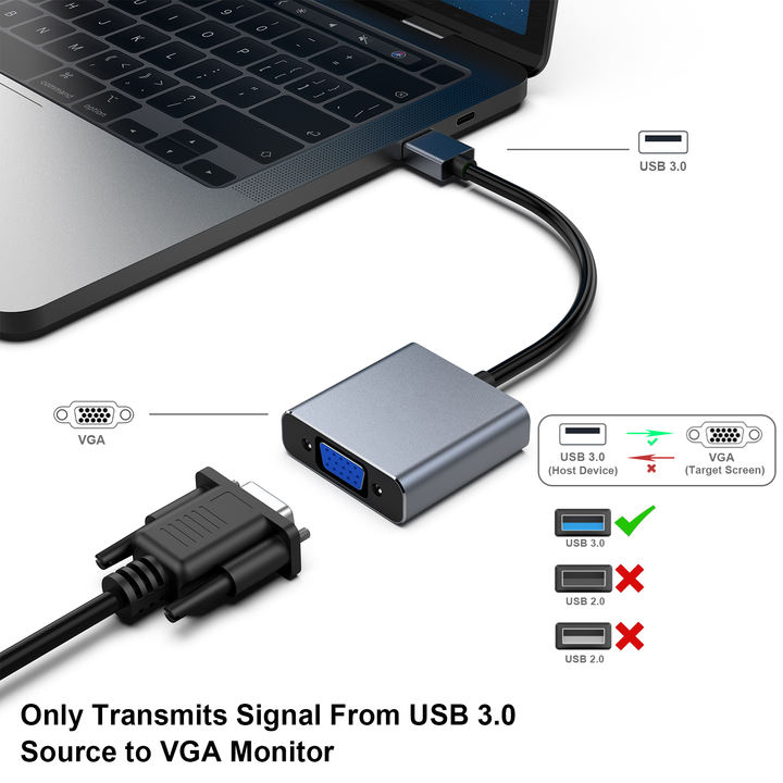 Customize USB 3.0 to VGA Adapter, USB 3.0 to VGA Male to Female Adapter for Win11, Win10, Win8.1, Win8, Win7(Not for Mac) Large-Scale Factory