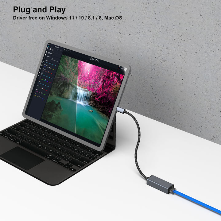 Customize USB-C to Ethernet Adapter, type c to RJ45 Gigabit 1000Mbps Ethernet LAN Adapter Braided nylon cable aluminum case Discount Factory Services