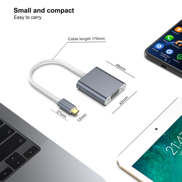 Customize USB C to VGA Adapter, Thunderbolt 3/4 to VGA Adapter Aluminium Case