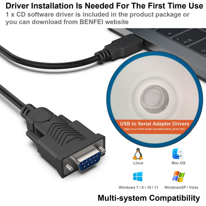 Customize USB to Serial 1.8 Meter, USB to RS-232 Male (9-pin) DB9 Serial Cable, Win1/10/8.1/8/7, Mac OS X 10.6 and Above