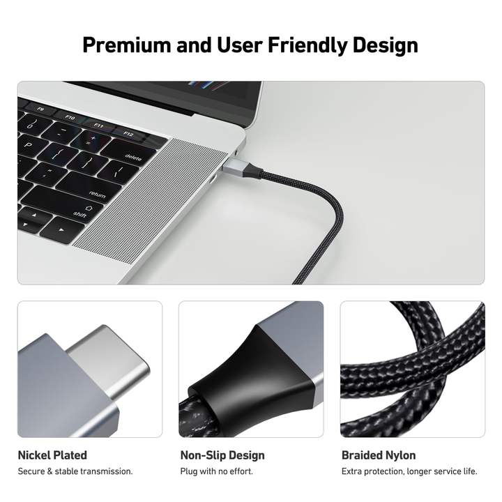 USB C to HDMI 0.9 Meter Cable 4K@60Hz, Aluminum Shell, Nylon Braided, Thunderbolt 3/4 Compatible, Type C To HDMI Cable. China Factory Direct