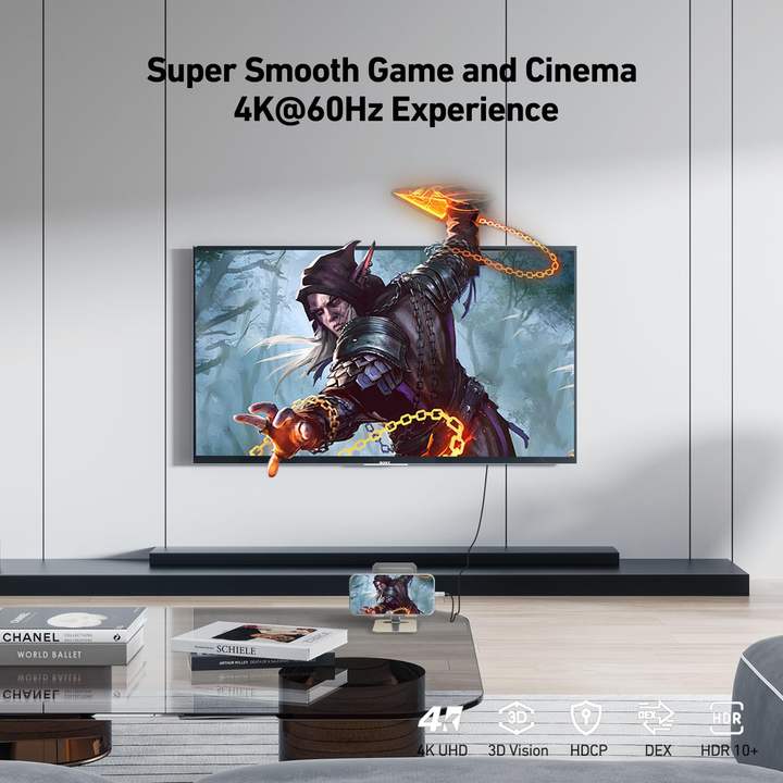 USB C to HDMI 4.5 Meter Cable 4K@60Hz, Aluminum Shell, Nylon Braided, Thunderbolt 3/4 Compatible, Type C To HDMI Cable. Private Label Manufacturing