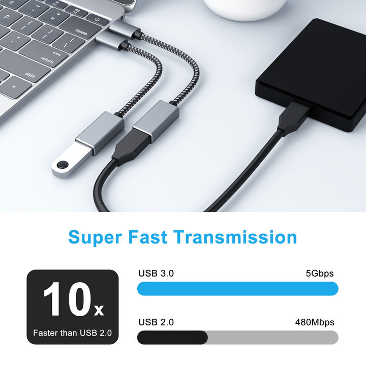 USB C to USB 3.0 Adapter, 5 Gbps  USB C to A Male to Female Adapter OTG Adapter with 10cm Nylon Braided Aluminum Case OTG Type C Wholesale Distribution Center Customization