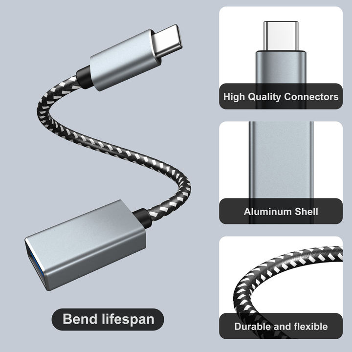 USB C to USB 3.0 Adapter, 5 Gbps  USB C to A Male to Female Adapter OTG Adapter with 10cm Nylon Braided Aluminum Case OTG Type C Wholesale Distribution Center Customization
