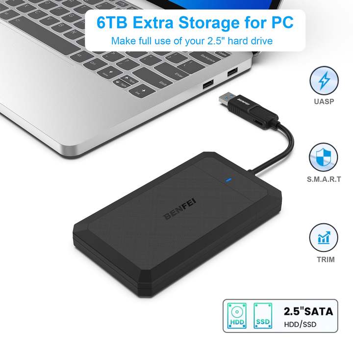 BENFEI 2.5 Inch SATA to USB Tool Free External Hard Drive Enclosure,Type-C/A to Sata Compatible for 2.5 Inch SSD, Nvme Enclosure Chinese Wholesale Supplier