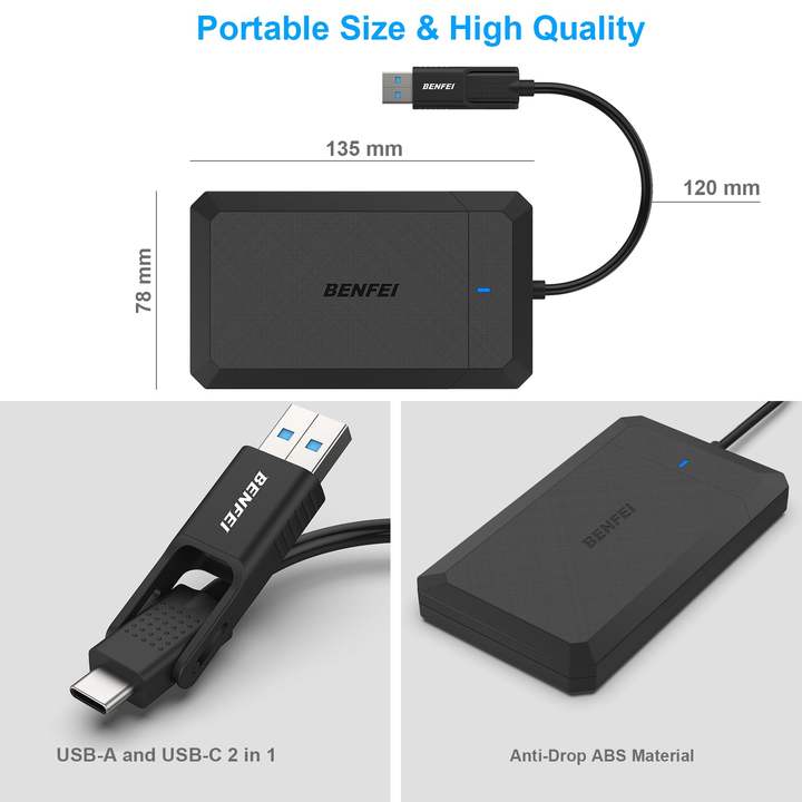 BENFEI 2.5 Inch SATA to USB Tool Free External Hard Drive Enclosure,Type-C/A to Sata Compatible for 2.5 Inch SSD, Nvme Enclosure Chinese Wholesale Supplier