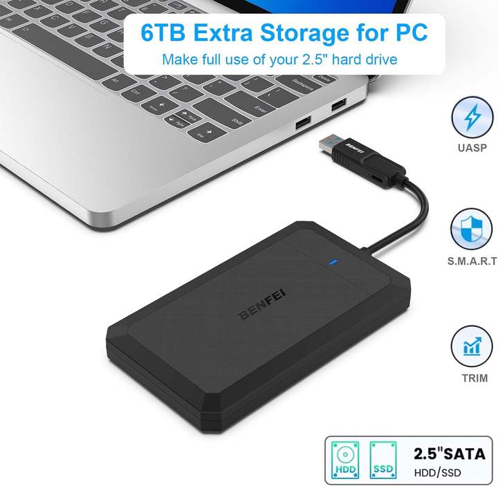 BENFEI NEW Arrivals 2.5 SATA Hard Drive Enclosure, SATA 3.0-6 Gbps, Nvme Enclosure Factory to Consumer Operations