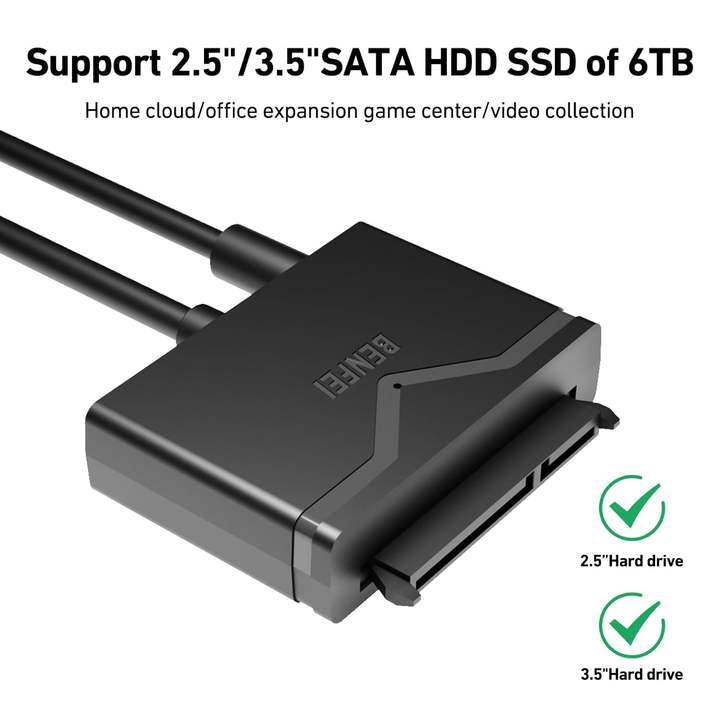 BENFEI SATA to USB 3.0 Cable, USB 3.0 to SATA III Hard Drive Adapter Compatible for 2.5 3.5 Inch HDD/SSD Hard Drive Disk with 12