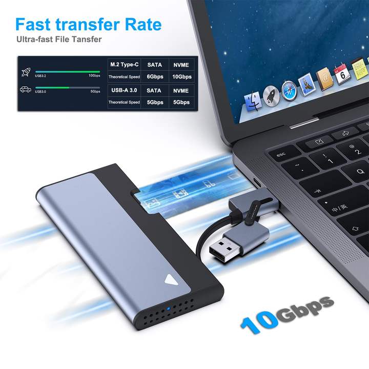 BENFEI M.2 NVME SATA SSD Enclosure, 10 Gbps USB Type-C/Type-A to NVME PCI-E SATA M-Key/(B+M) Key Solid State Drive Enclosure Overseas Manufacturing