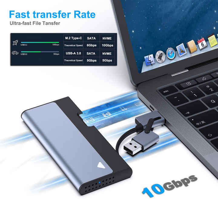 Customize M.2 NVME SATA SSD Enclosure, 10 Gbps USB Type-C/Type-A to NVME PCI-E SATA M-Key/(B+M) Key Solid State Drive Enclosure Large-Scale Manufacturing