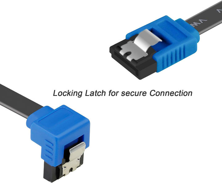 Customize SATA Cable III, SATA Cable III 6Gbps 90 Degree Right Angle with Locking Latch 18 Inch for SATA HDD, SSD, CD Driver, Factory Pricing Supply