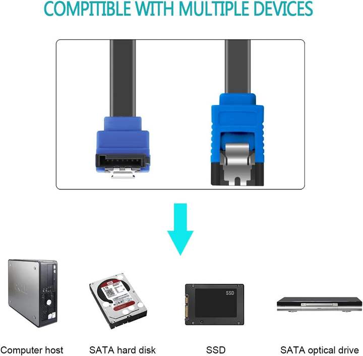 Customize SATA Cable III, SATA Cable III 6Gbps 90 Degree Right Angle with Locking Latch 18 Inch for SATA HDD, SSD, CD Driver, Factory Pricing Supply