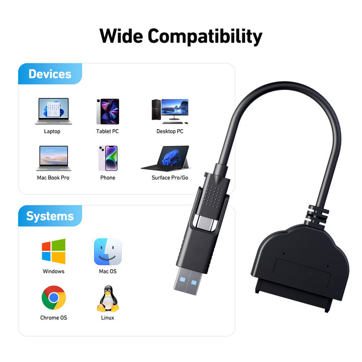 Customize SATA to USB Adapter Cable, USB 3.0/USB C to SATA III Hard Driver Adapter Compatible for 2.5 inch HDD and SSD