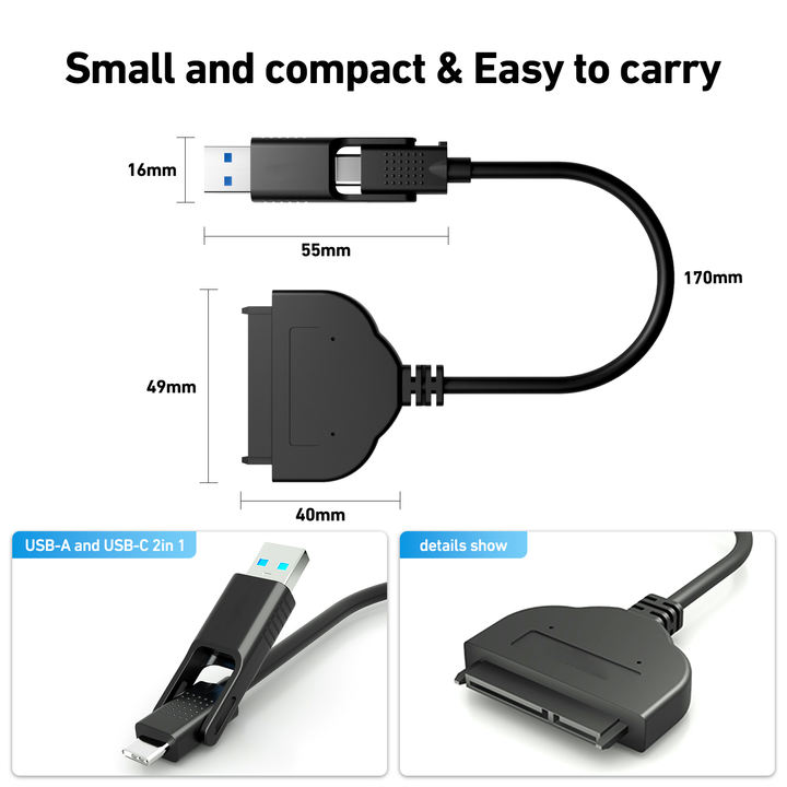 Customize SATA to USB Adapter Cable, USB 3.0/USB C to SATA III Hard Driver Adapter Compatible for 2.5 inch HDD and SSD