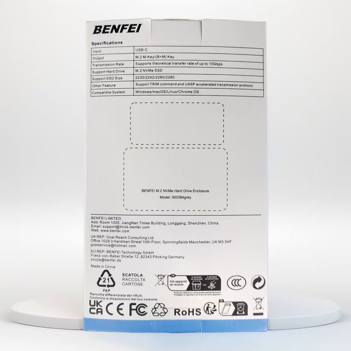 New Arrival BENFEI M.2 Nvme SATA Hard Drive Enclosure With TYPE-C Female Input Factory Direct Sales