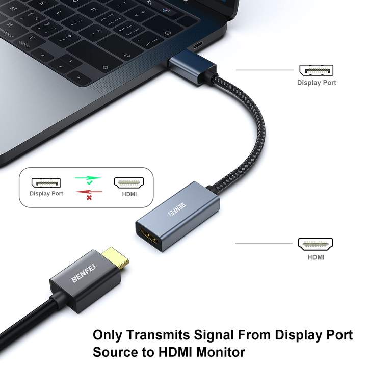 BENFEI 4K DisplayPort to HDMI Adapter Cable, (2K 60Hz, 1080p 120Hz) Uni-Directional Display Port to HDMI Monitor Converter