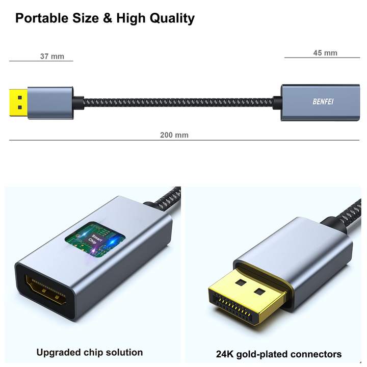 BENFEI 4K DisplayPort to HDMI Adapter Cable, (2K 60Hz, 1080p 120Hz) Uni-Directional Display Port to HDMI Monitor Converter