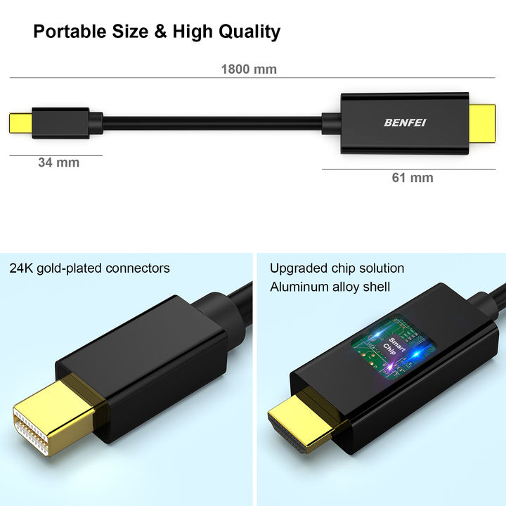 BENFEI 4K Mini DisplayPort to HDMI Cable, Mini DP to HDMI 1.8 Meter Cable (Thunderbolt  2 Compatible)