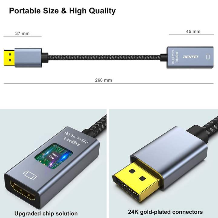 BENFEI Active DisplayPort to HDMI, DP to HDMI Adapter(4K@60Hz) Male to Female, Space Gray