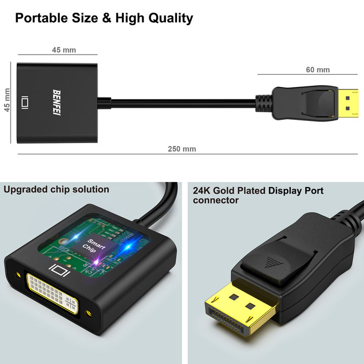 BENFEI DisplayPort to DVI Adapter, Display Port to DVI-D Converter Male to Female Black Compatible for Lenovo, Dell, HP Wholesale Trade Supplier