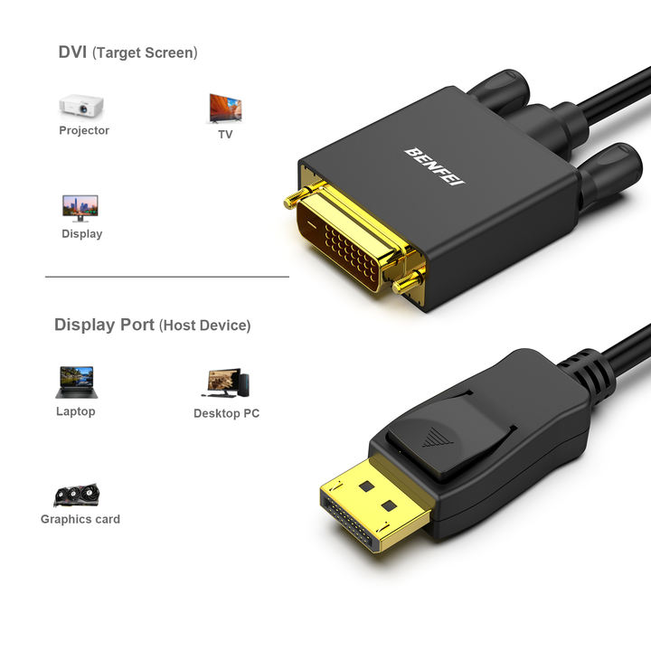 BENFEI DisplayPort to DVI Cable, 3 Meter DisplayPort to DVI Adapter Male to Male, Gold-Plated Cord Cable Export Factory