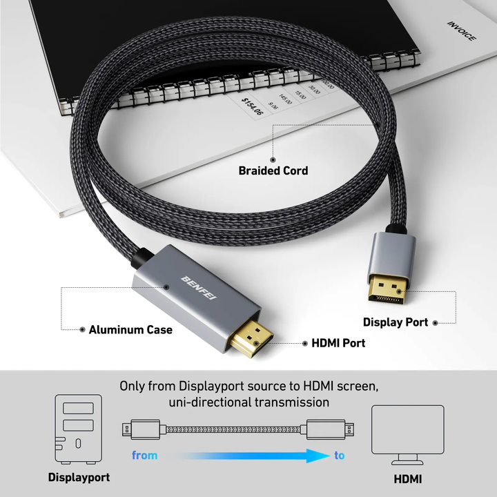 BENFEI DisplayPort to HD-MI  4.5 Meter Cable, Aluminum Case Nylon Cable, Uni-Directional DP to HD-MI Cable