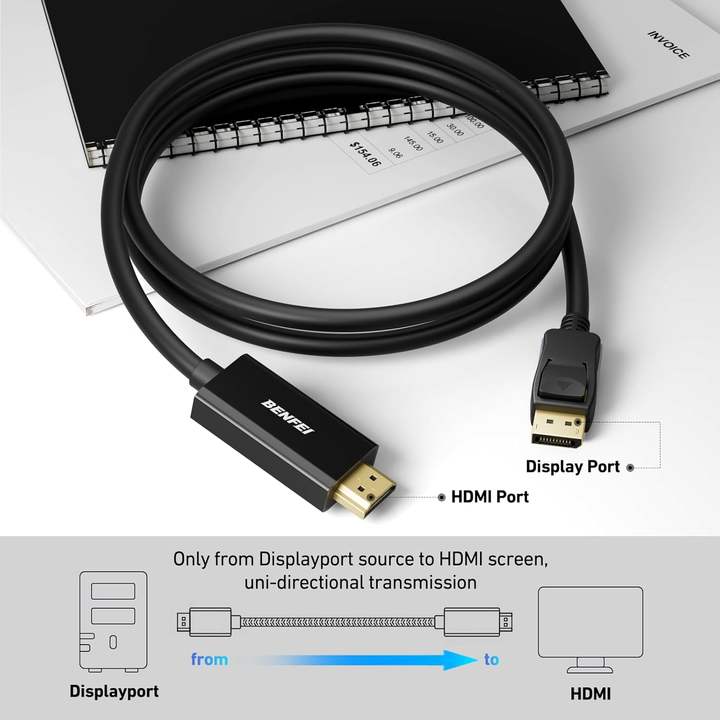 BENFEI DisplayPort to HDMI Cable, 1.8 Meter 4K 30Hz Uni-Direction Cable Gold-Plated Cord for Laptop and Computer Quality Manufacturing Direct
