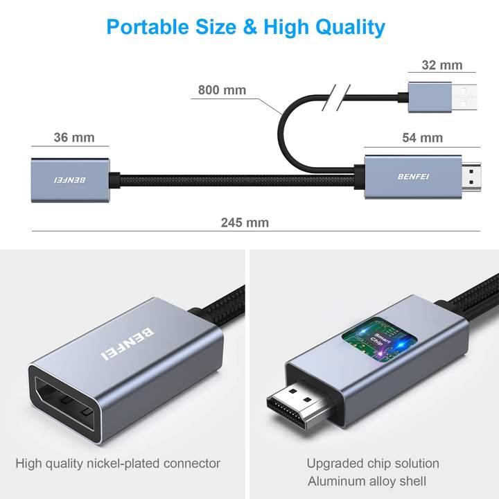 BENFEI HDMI to DisplayPort Adapter, HDMI Source to DisplayPort Monitor Compatible with PC Graphics Card Laptop PS5 Xbox One(360) Bulk Supply