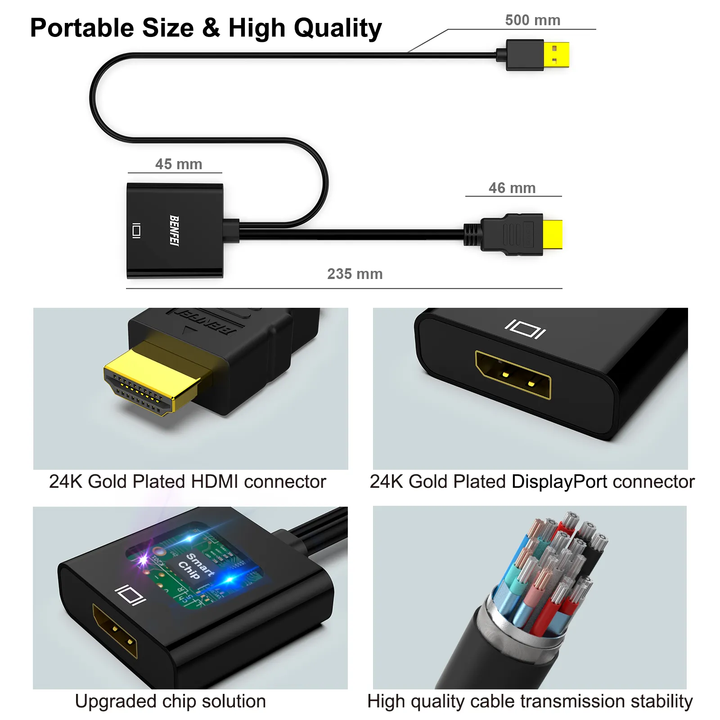 BENFEI  HDMI to DisplayPort, Uni-Directional HDMI (Source) to DisplayPort (Display) Adapter 4K@60Hz/2K@144Hz/1080P@165Hz