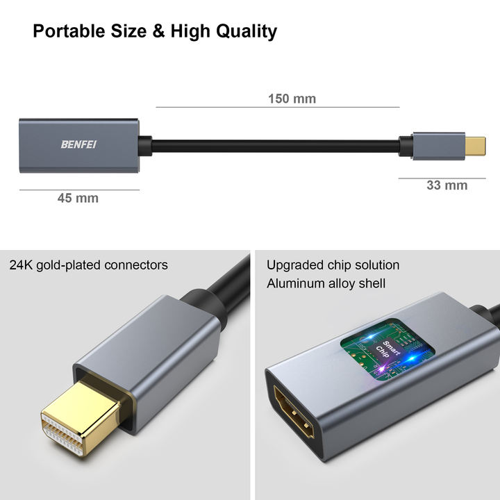BENFEI Mini DisplayPort to HDMI Adapter, Thunderbolt 2 to HDMI Adapter Gold-Plated Connectors; Aluminium Case Factory Wholesale Trade