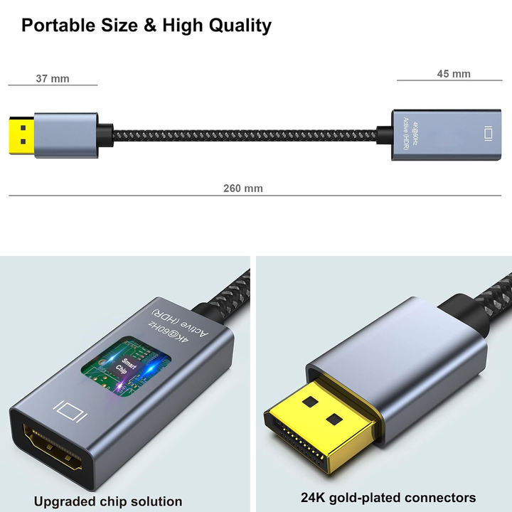 Customize Active DisplayPort to HDMI, DP to HDMI Adapter(4K@60Hz) Male to Female, Space Gray Manufacturing Industry