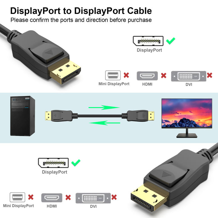 Customize DisplayPort to DisplayPort 1.8 Meter Cable,DP to DP Male to Male Cable Gold-Plated Cord, Supports 4K@60Hz, Factory to Consumer Operations