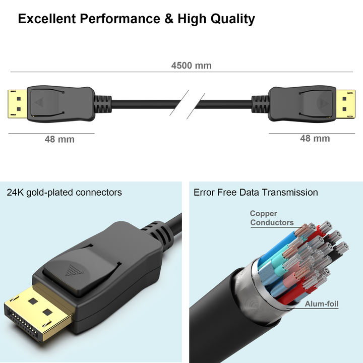 Customize DisplayPort to DisplayPort 1.8 Meter Cable,DP to DP Male to Male Cable Gold-Plated Cord, Supports 4K@60Hz, Factory to Consumer Operations