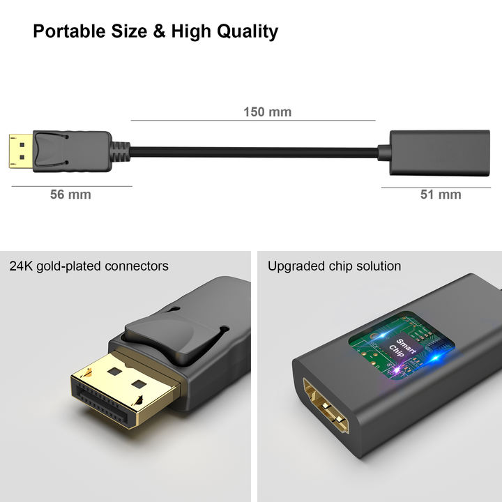Customize  DisplayPort to HDMI Adapter, 4K 30Hz Gold-Plated DP Display Port to HDMI Adapter Male to Female Bulk Manufacturing Processing