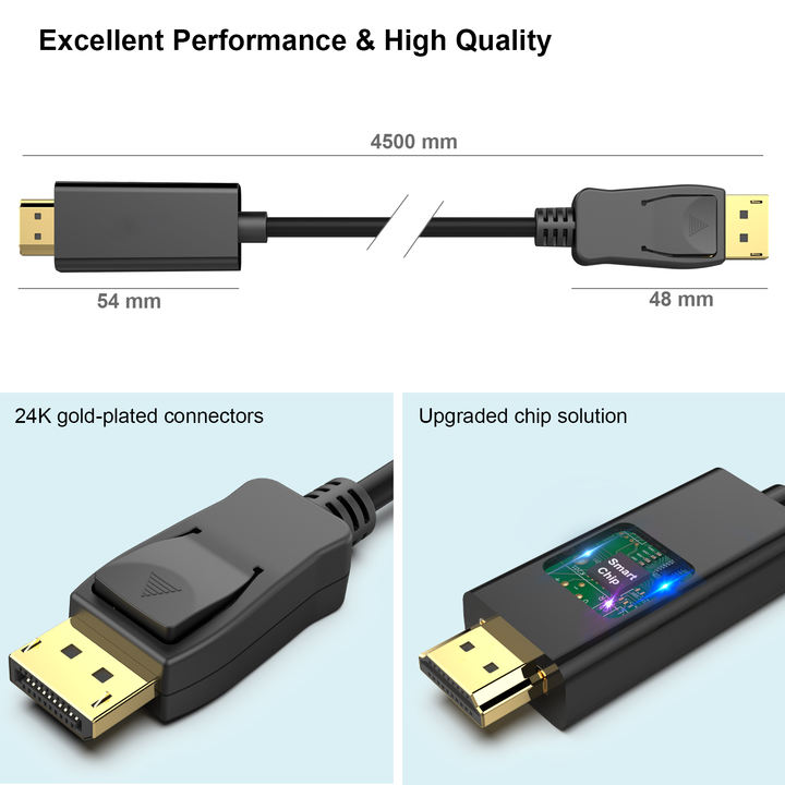 Customize DisplayPort to HDMI Cable, 1.8 Meter 4K 30Hz Uni-Direction Cable Gold-Plated Cord for Laptop and Computer Global Manufacturing